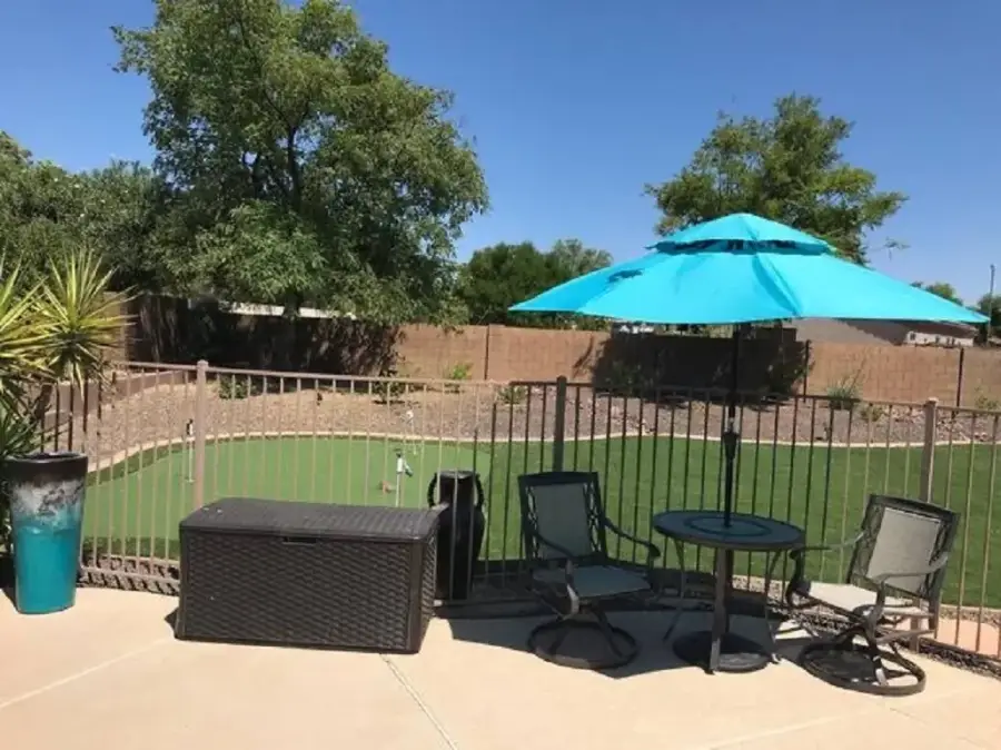 Our umbrellas offer protection from the sun in our gated pool area Our umbrellas offer protection from the sun in our gated pool area