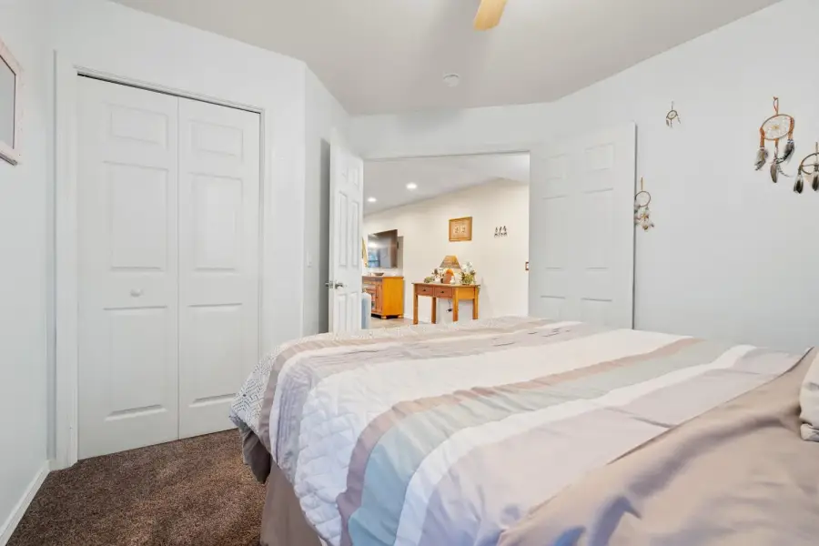 Bedroom #3 is just off the living room with french doors Bedroom #3 is just off the living room with french doors