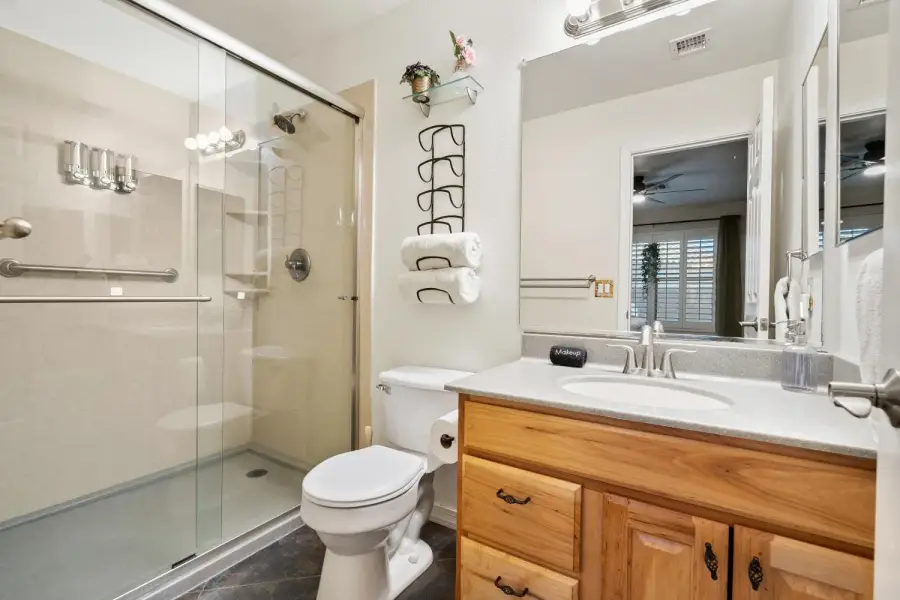 Private master bath has walk in shower Private master bath has walk in shower